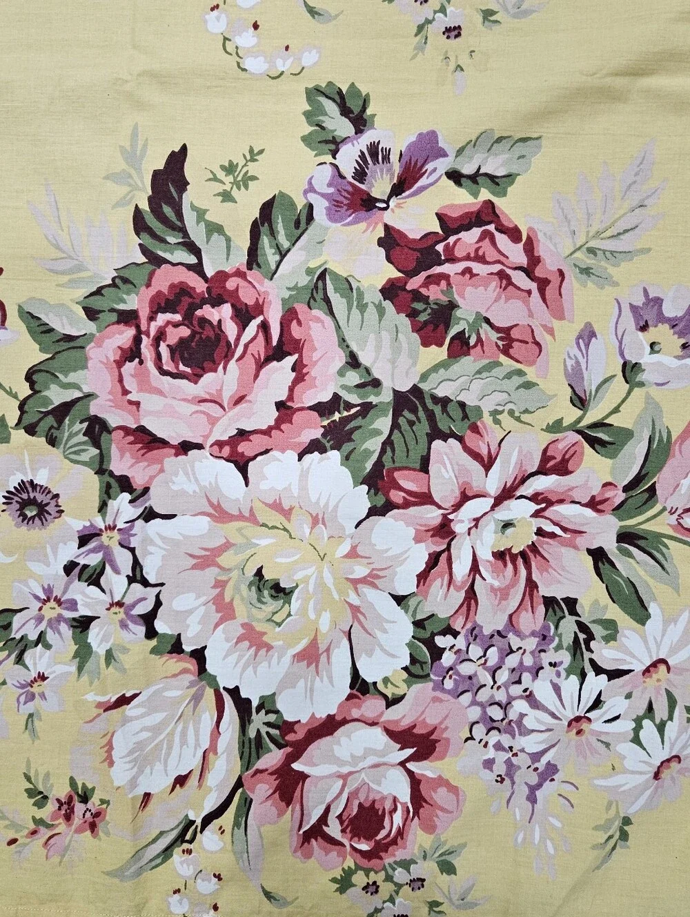 Ralph Lauren Sophie Brooke Yellow Floral & Stripe 2 Valances & 4 Curtain Panels